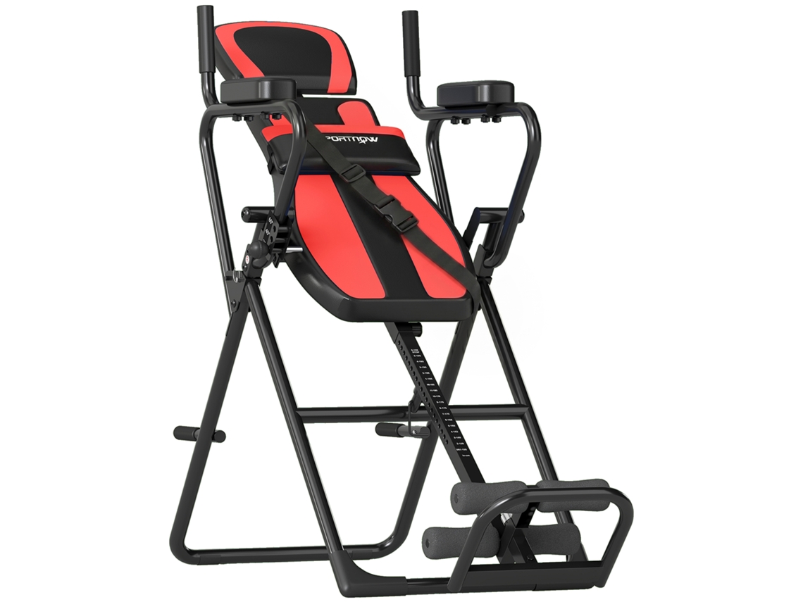 Foldable Inversion Table With Pull-ups And Push-ups, Adjustable Height 155-198 Cm, Angles 20°, 40°, 60°, Red Belt