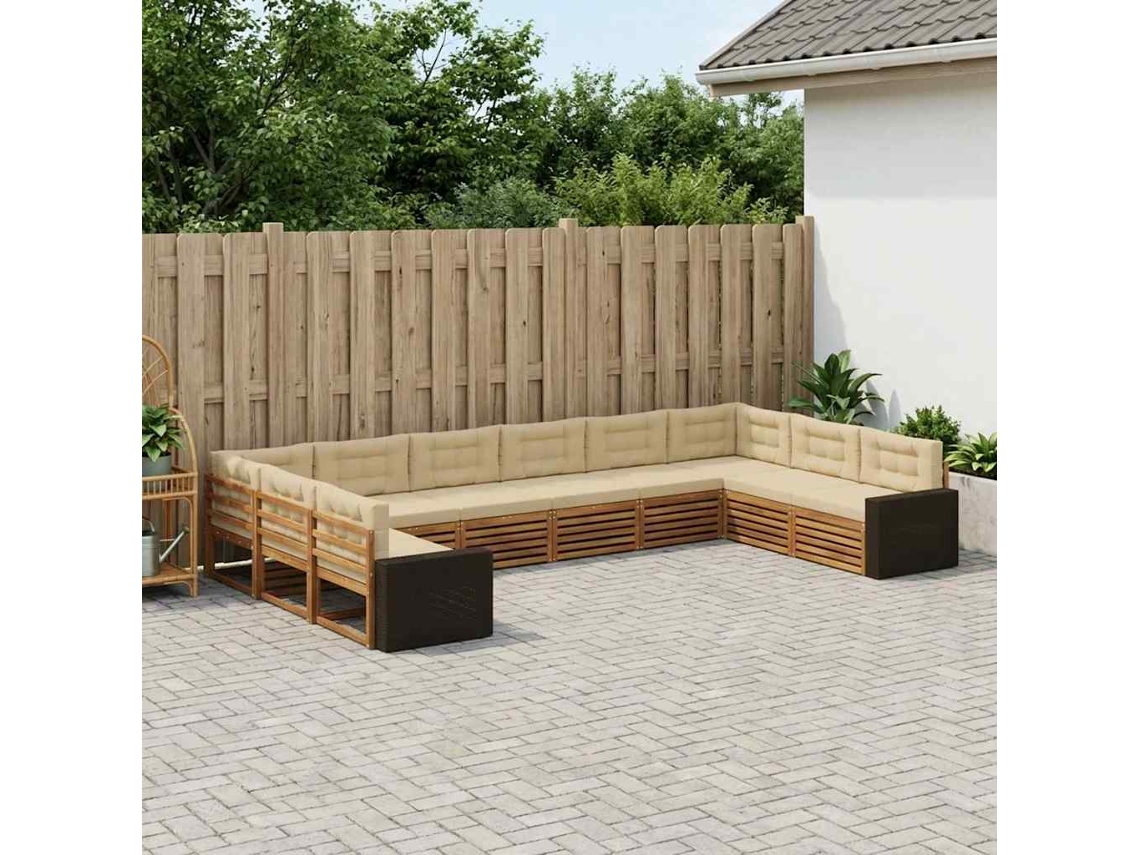 Vidaxl Conjuntos De Sofás Com Almofada 10 Pcs Madeira Sólida De Acácia