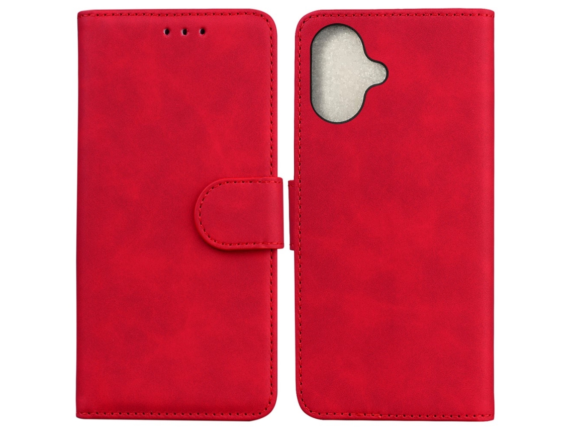 Capa Em Couro Pu, Com Suporte, Para Apple Iphone 16 Plus Cor Vermelho