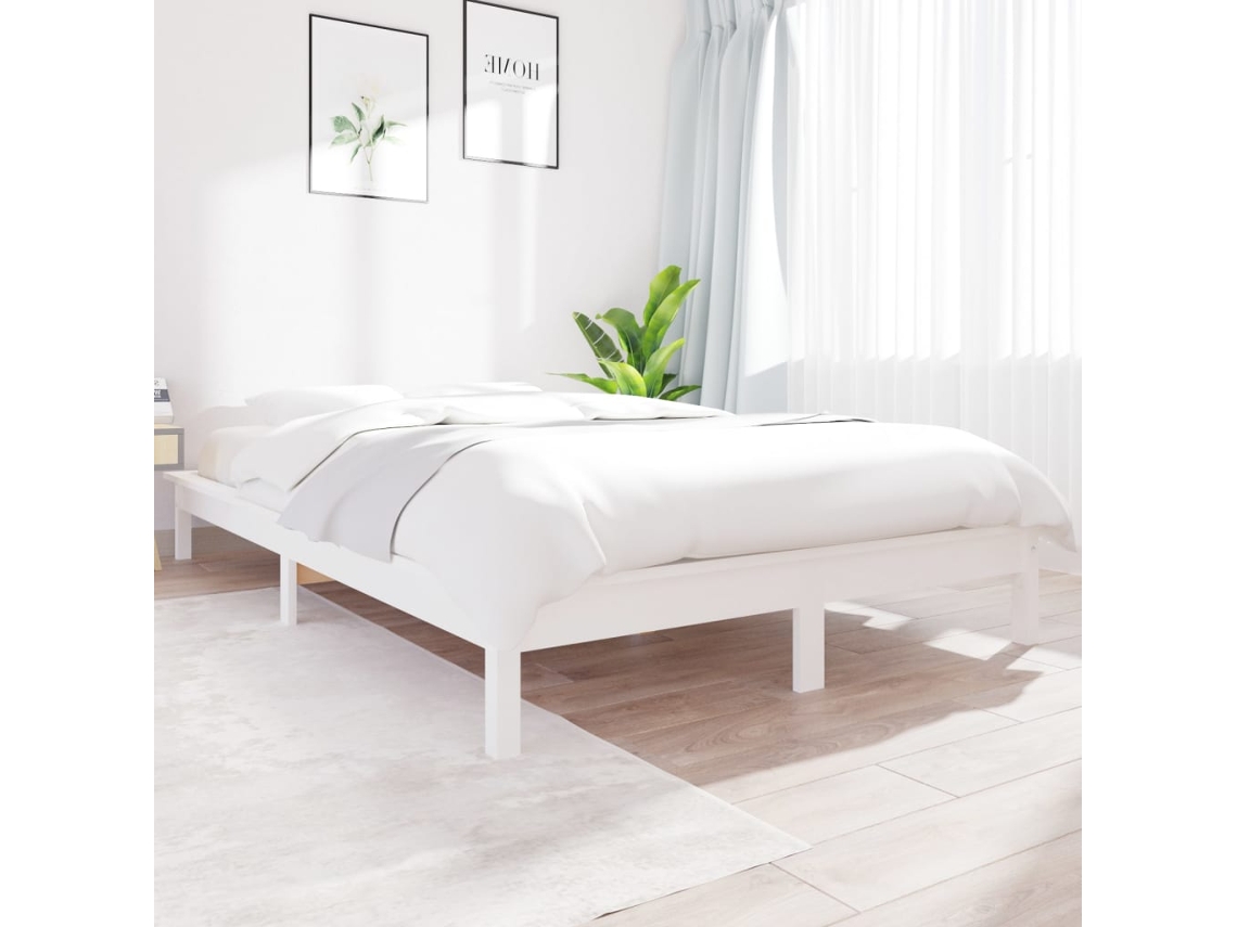 Estrutura Cama Super King Size 180x200 Cm Pinho Maciço Branco