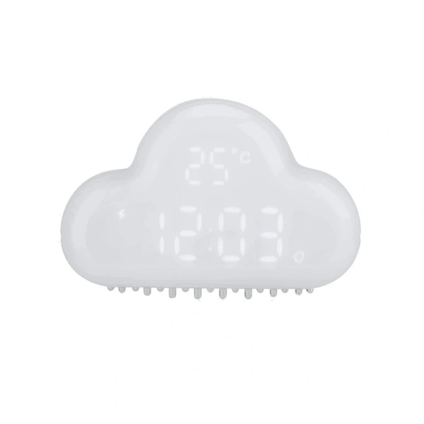 Despertador Nuvem Branca com Visor Digital, Led, Hora, Data, Temperatura, Soneca AQUAFORGE