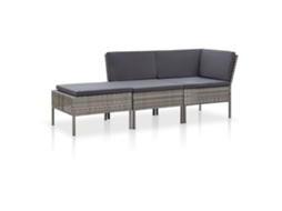 Vidaxl Conjunto Lounge De Jardim C/ Almofadões 3 Pcs Vime Pe Cinzento
