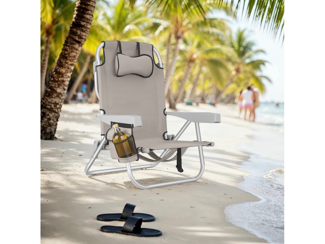 Tectake Cadeira De Praia Em Alumínio Coral, Dobrável Com Função De Mochila, Bege