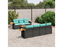 Vidaxl 8 Pcs Conjunto De Sofás P/ Jardim C/ Almofadões Vime Pe Preto