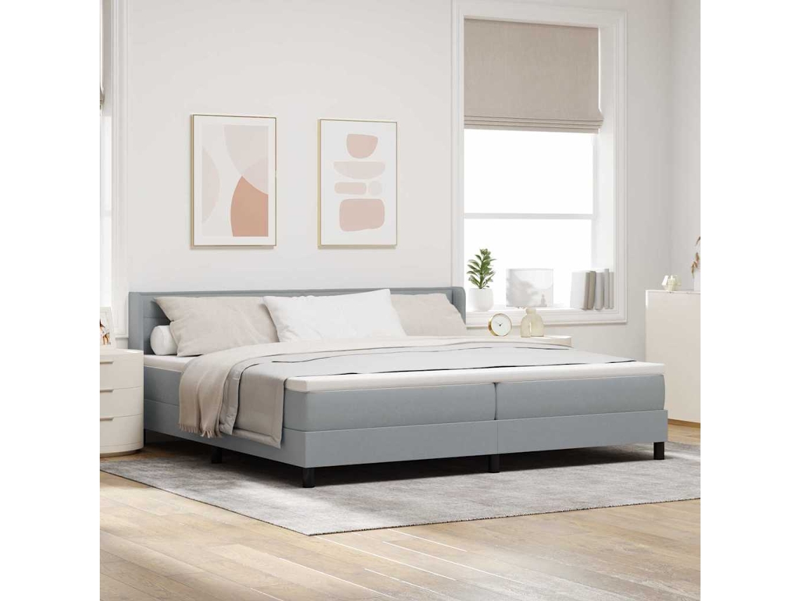 Vidaxl Cama Box Com Cabeceira Cinzento-claro 200 X 200 Cm Tecido