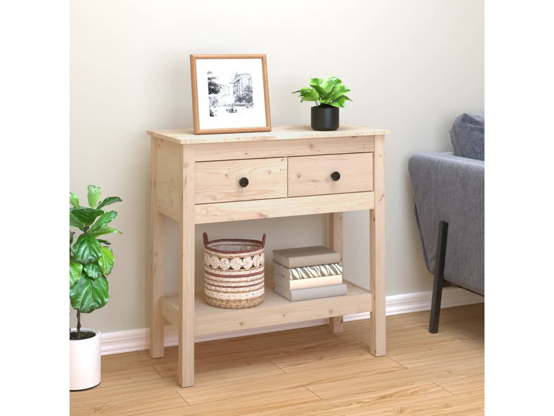 Vidaxl Mesa Consola 75x35x75 Cm Madeira De Pinho Maciço