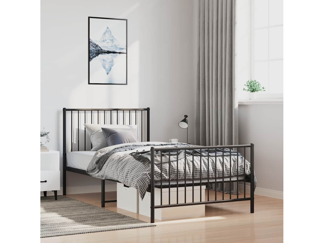 Estrutura De Cama Com Cabeceira E Pés 100x200 Cm Metal Preto