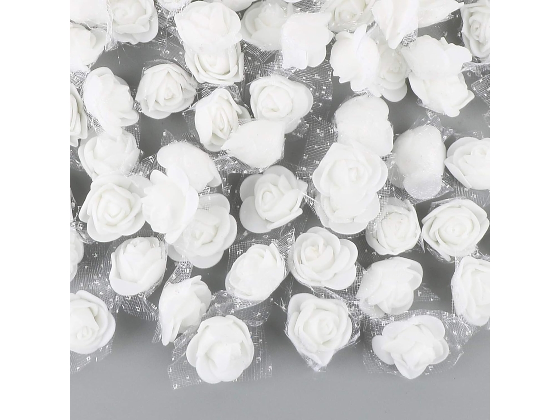 200 Botões de Rosa Artificiais em Espuma Pe para Decoração Casa, Casamento e Festas BRILVIBERA (branco, 2, 5 Cm)