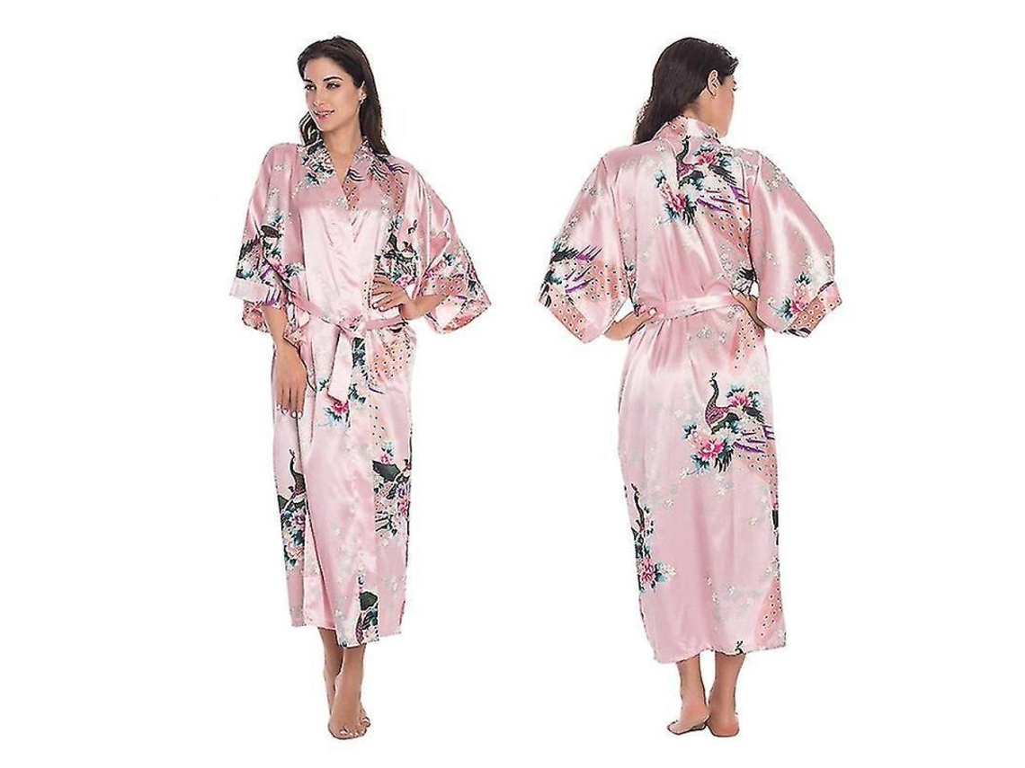 Robe Kimono De Satin De Seda Suave Lujo Para Mujer Longo Pijama Nochewear Lys2xlpink 2xl Rosa