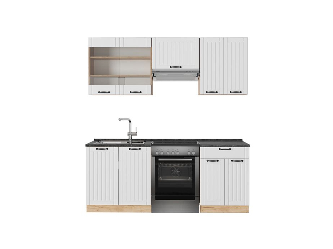 Cuisine Fame Line, 200cm, Pt Antracite, Branco Campagne, Carvalho Dourado De Força, Vicco