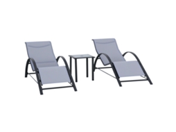 Conjunto de 2 Espreguiçadeiras e Mesa de Centro com Tampa de Vidro.59x169x66 Cm.cinza Claro BTFORUS