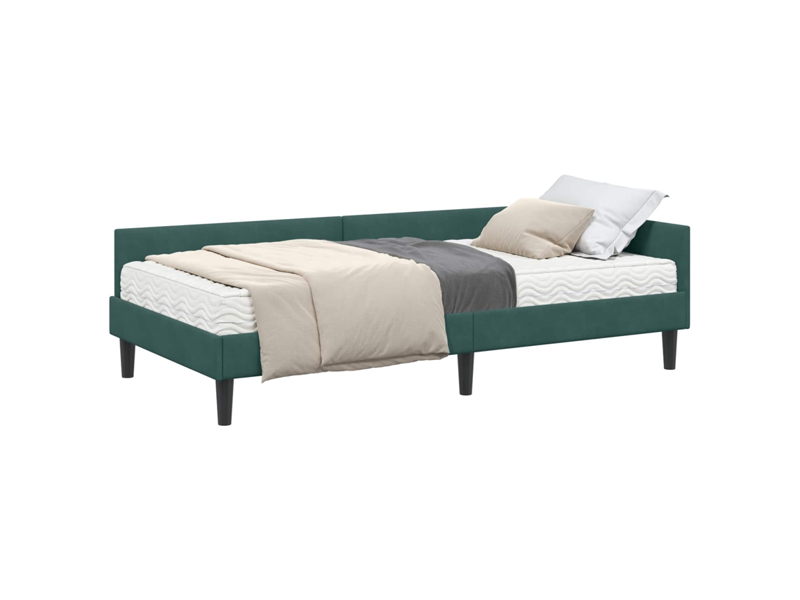 Conjunto de 2 Estruturas de Cama de Canto com Colchão Verde Veludo MAISON EXCLUSIVE (não especificado)