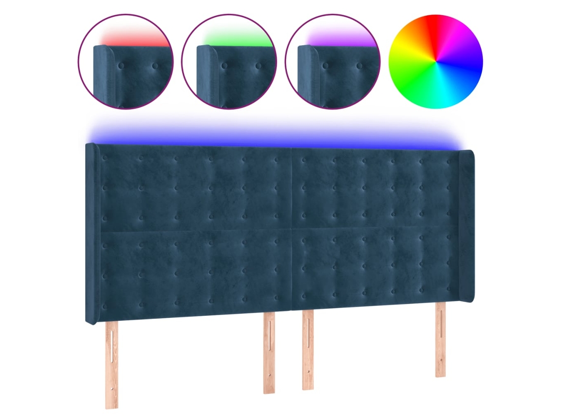 Led Headboard, Led Headboards Vidaxl Azul Veludo (203 X 16 X 118/128 Cm)