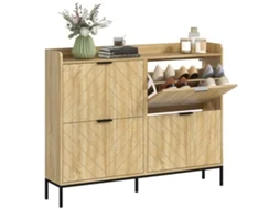 Sapateira BTFORUS para 16 pares, com 4 gavetas, portas rebatíveis, prateleiras ajustáveis, 110x23,5x95,5cm, carvalho