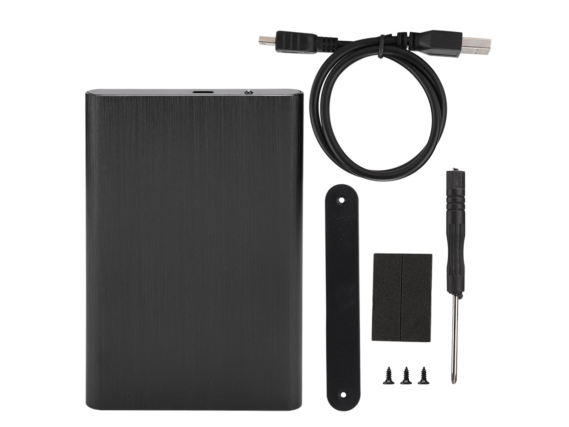 Gabinete Speedy de 2,5 polegadas para disco rígido móvel USB 2.0, em alumínio escovado, resistente a impactos, para HDD/SSD, preto.