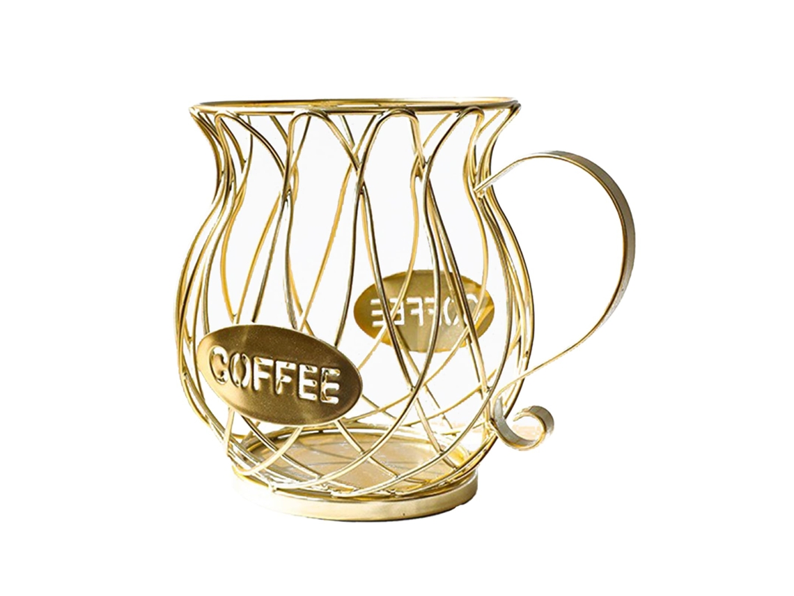 Cesto Porta-cápsulas De Café Em Metal Com Design Xícara Organizador Bancada Para Casa, E Cozinha, Dourado