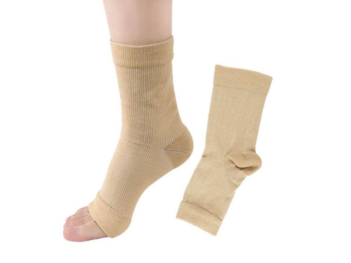 Calcetines De Compresión Para Tobillo Y Pie Antifatiga Alivio De Hinchazón Plantar Fasciitis Unisex L-xl Bege 1 Par