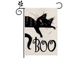 Banner De Jardim De Gato Preto Halloween Boo De Duas Faces Vertical, Decoração Assustadora De Quinta De Campo