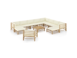 Vidaxl 12 Pcs Conj. Lounge Jardim Em Bambu C/ Almofadões Branco Nata