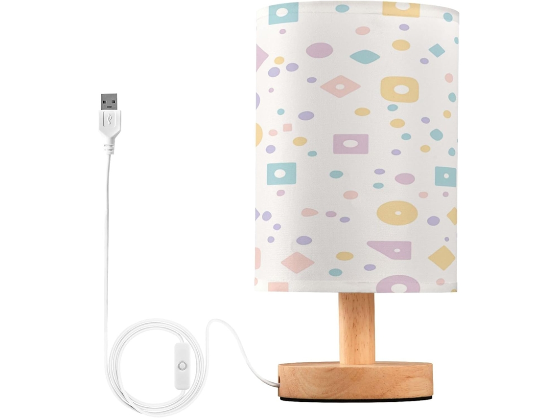 Luminária De Cabeceira Led Para Quarto, Luminária De Leitura Com Cúpula Tecido, Base De Madeira E Porta Usb Para