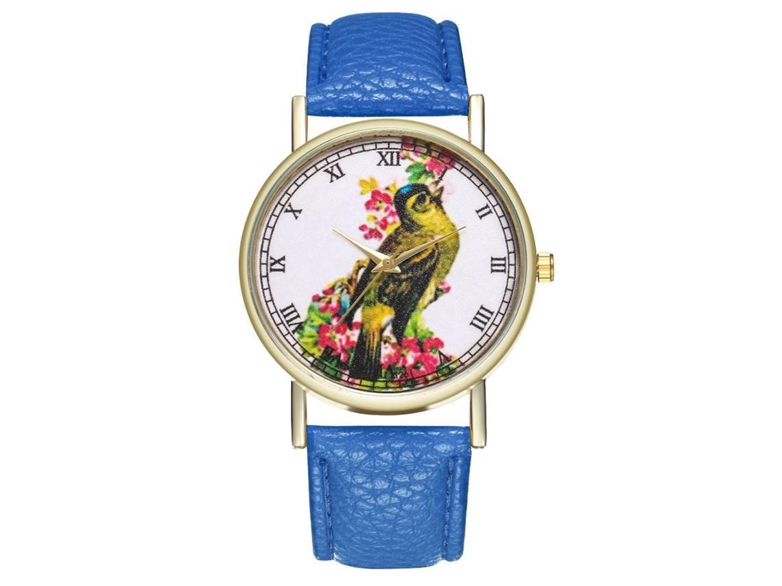 Relógio de pulso feminino Zhoulianfa com imagem de pássaro azul royal, quartzo analógico