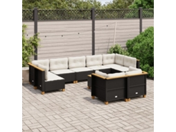 Vidaxl 10 Pcs Conjunto Sofás De Jardim C/ Almofadões Vime Pe Preto
