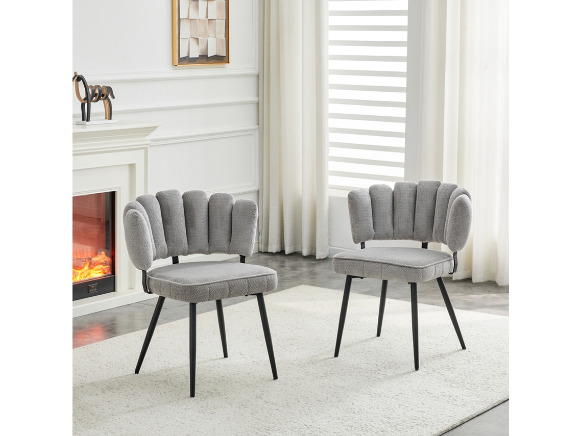 Conjunto 2 Cadeiras Jantar Minimalistas Veludo Cinza Claro Preto