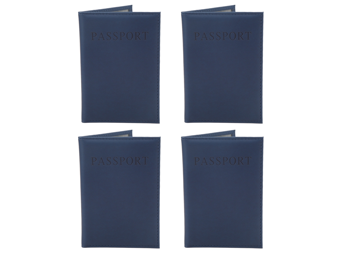 Conjunto De 4 Porta, Passaportes Em Couro Pu Macio E Impermeável, Carteira De Viagem Para Homens E Mulheres, Azul Escuro