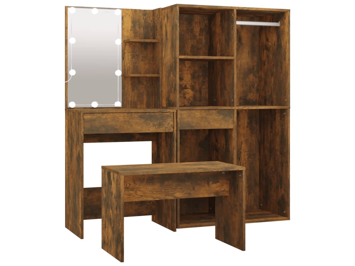 Dressing Table Set With Led, Dressing Table Sets With Leds Vidaxl Marrom Madeira Processada (n/a)