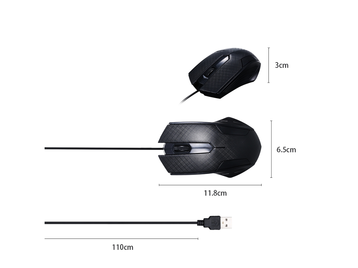 Rato Óptico Com Fio Usb De 3 Botões Com Cabo De 1,1m, Design Ergonômico Para Windows E Macos