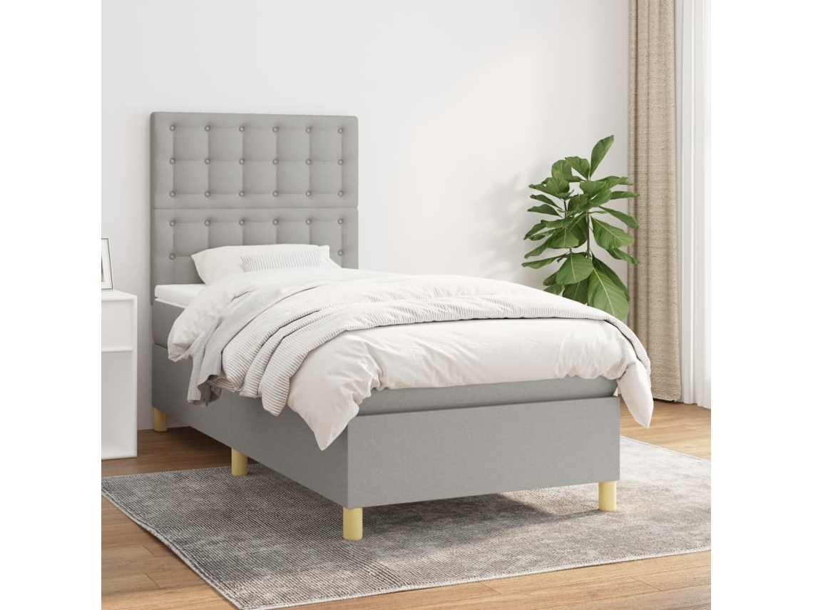 Vidaxl Cama Com Molas/colchão 90x190 Cm Tecido Cinzento-claro