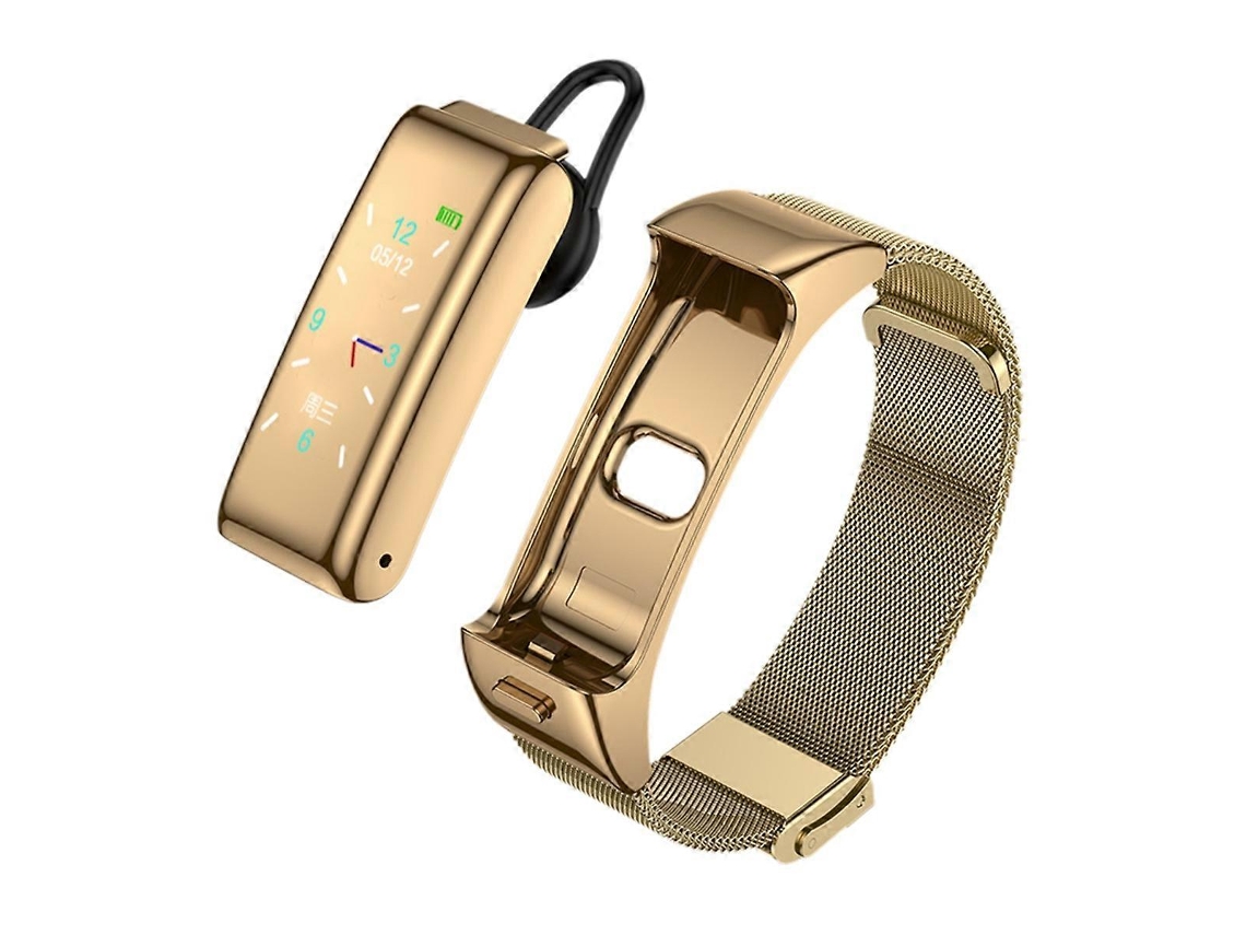 Pulseira Esportiva Inteligente Com Fone De Ouvido Bluetooth, Cor Dourada.