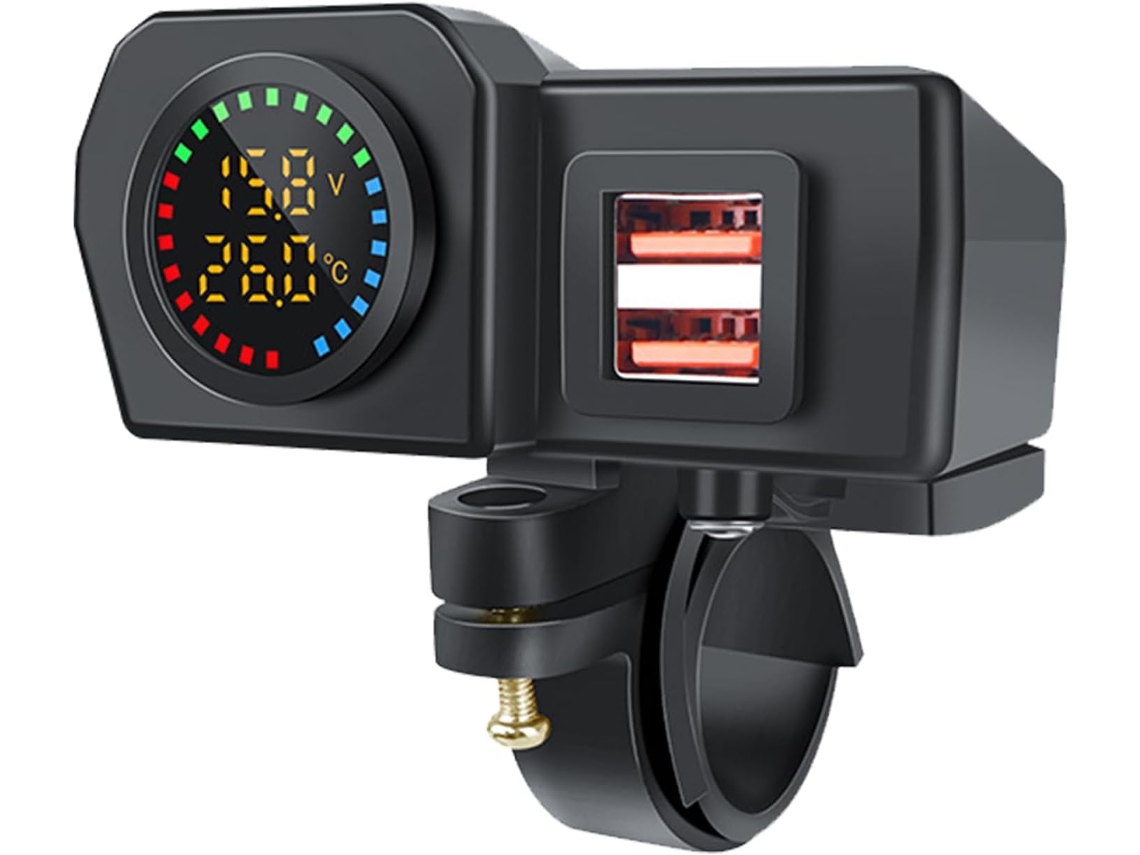 Carregador Usb Duplo Para Motocicleta, Visor Lcd De Temperatura,
