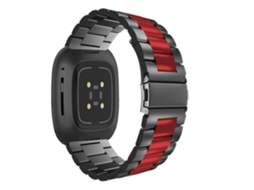Bracelete Aço Ajustável para Fitbit by Google Versa 3 Preto e Vermelho