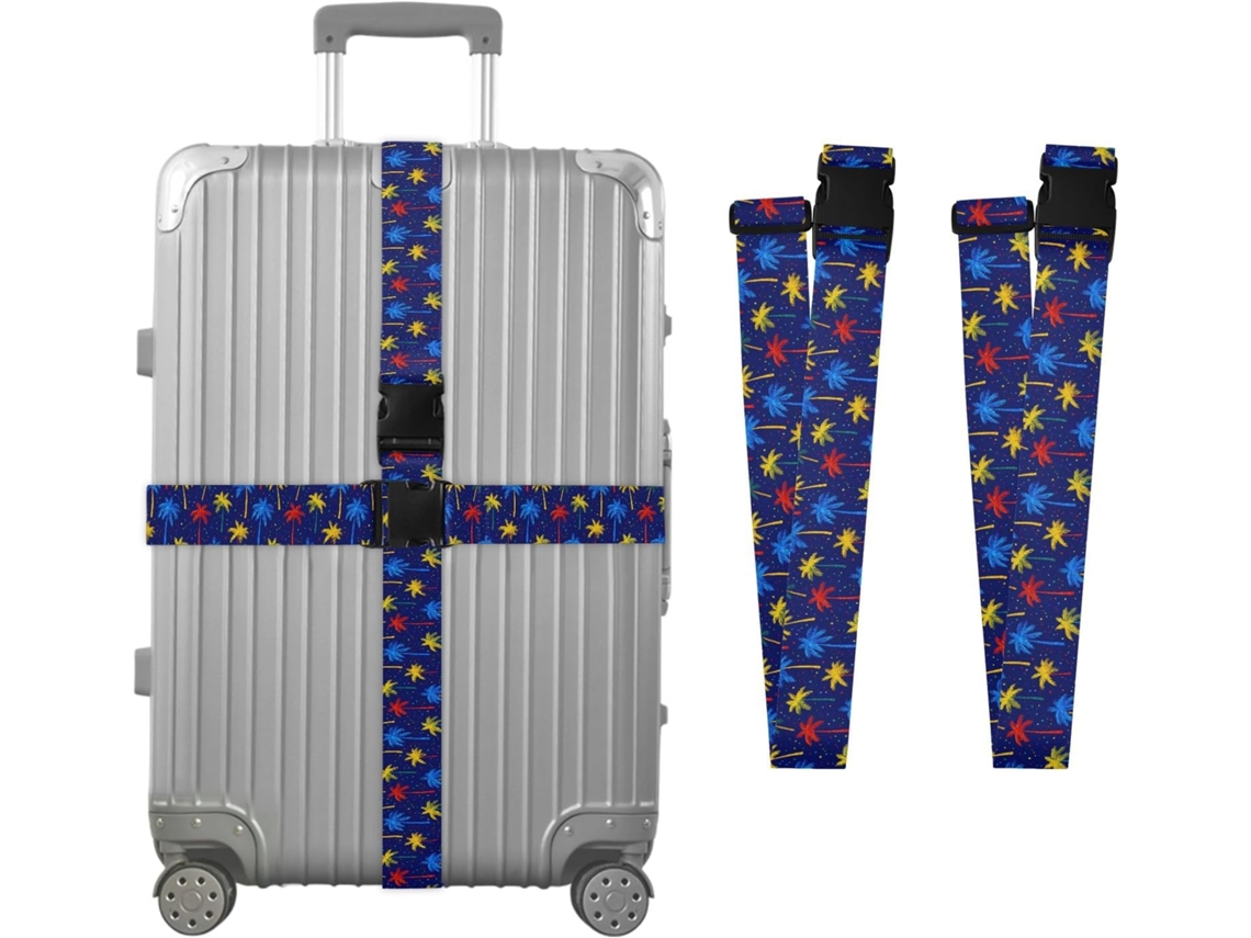 Conjunto De 2 Cintas Bagagem Com Estampa Palmeiras Em Azul Escuro, Ideais Para Malas De Viagem Cintas Ajustáveis E