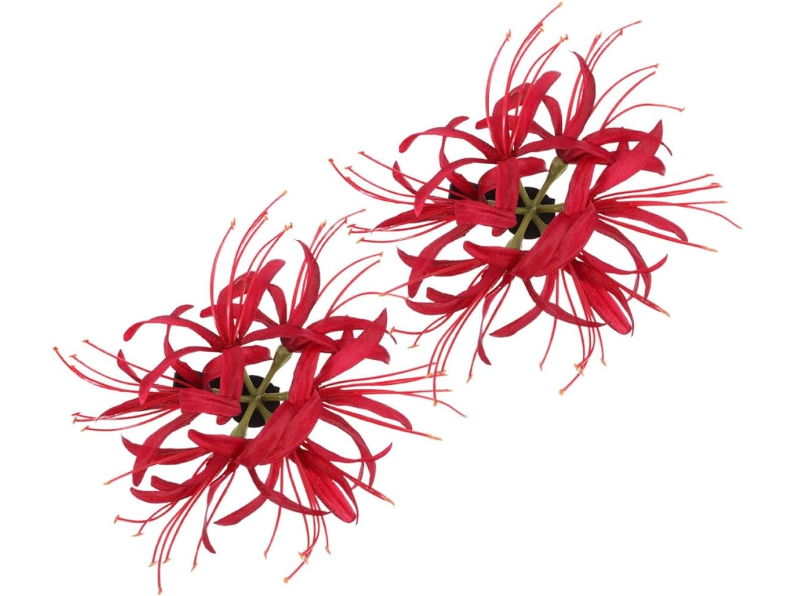 Presilhas de cabelo com flor vermelha em poliéster e plástico, conjunto de 2 peças, fáceis de usar.