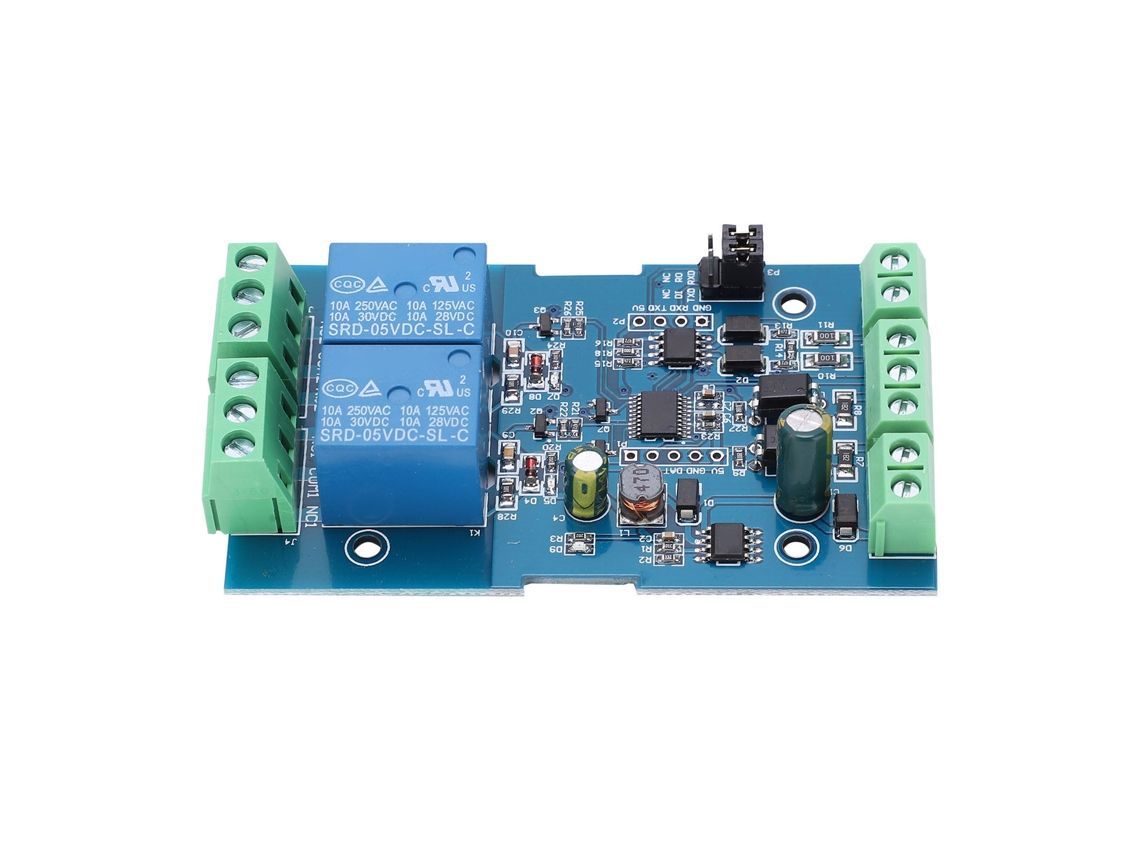 Módulo relé de 2 canais com proteção anti-inversão entrada/saída 7-24V interface RS485/TTL UART