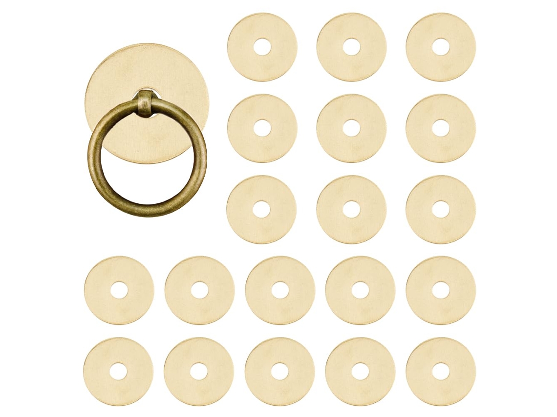 Conjunto de 20 arruelas redondas de latão banhadas a ouro, 25 mm (0,98 polegadas), acessórios clássicos para móveis.