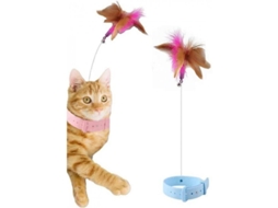 2026 collar de Penas para Gato com Sino, Brinquedo Interativo com Varilla de Aço para Exercício e Diversão Felina Azul