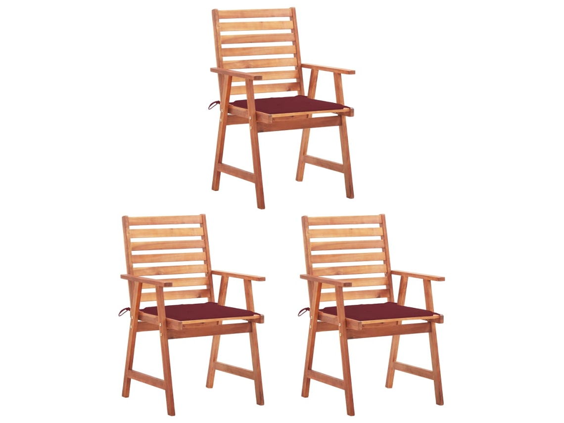 Vidaxl Cadeiras De Jantar P/ Jardim 3 Pcs C/ Almofadões Acácia Maciça