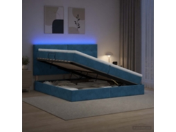 Vidaxl Cama De Armazenamento Led Com Colchão Azul Escuro 200 X 200 Cm