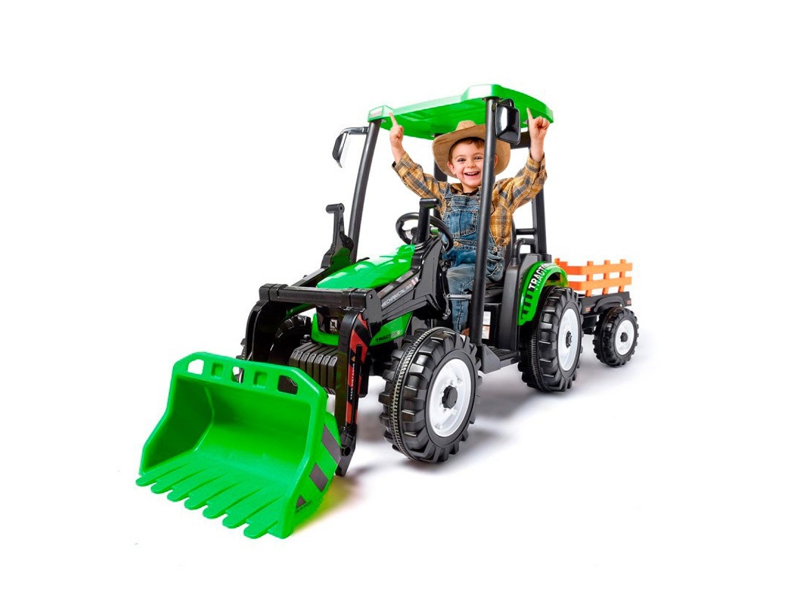 Trator De Bateria Infantil 24v Com Escavadeira E Reboque Verde Ataa