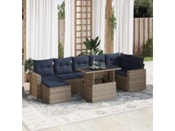 Vidaxl 8 Pcs Conjunto Sofás Jardim Almofadões Vime Pe/acácia Cinzento