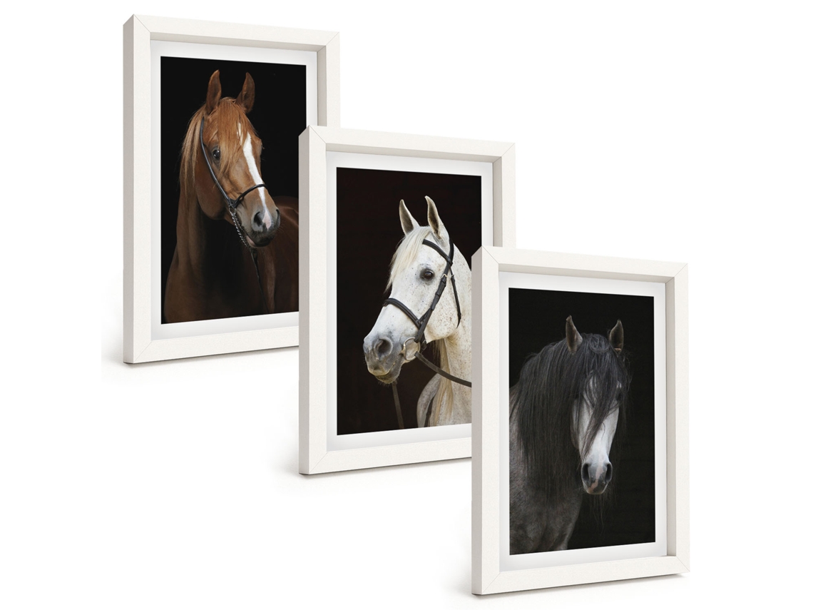 Galeria De Pinturas Murais Retratos De Cavalos Em Tons De Pelo Moldura Branca Fotos Para O Corredor Espelharte (3 Peças 20x30 Cm)