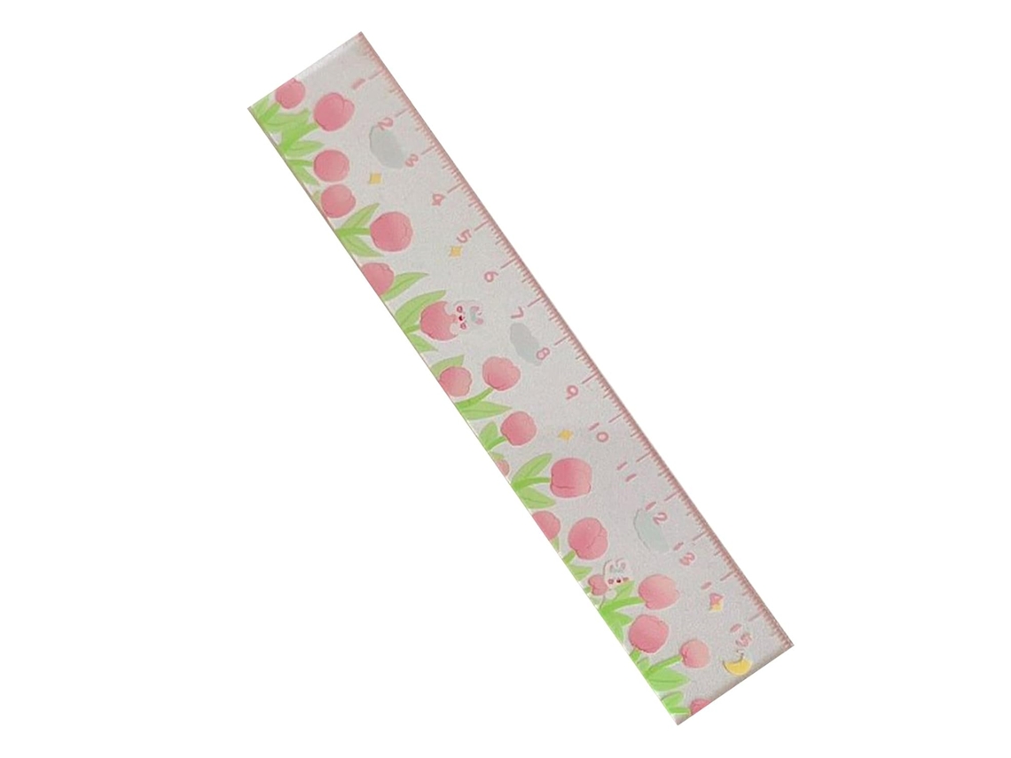 Régua de plástico de 15 cm com marcações de escala precisas, design animado suave para estudantes, escola, E-Desenho