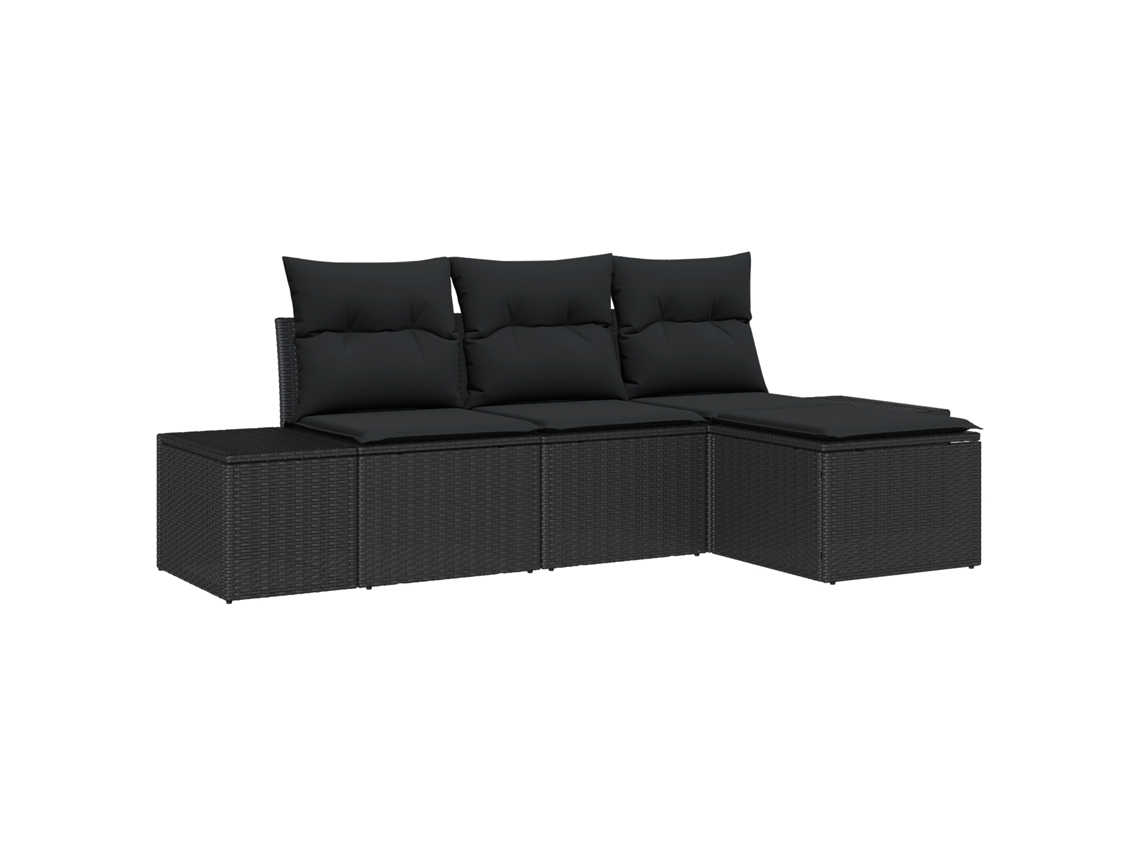 Conjunto 4 Conjunto De Sofá De Jardim Vidaxl Preto Vime Pe (55 X 55 X 37 Cm)