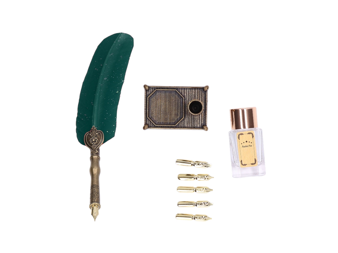 Caneta Estilográfica Vintage De Luxo Com Ponta De Ouro, Base E Tinta Para Caligrafia.
