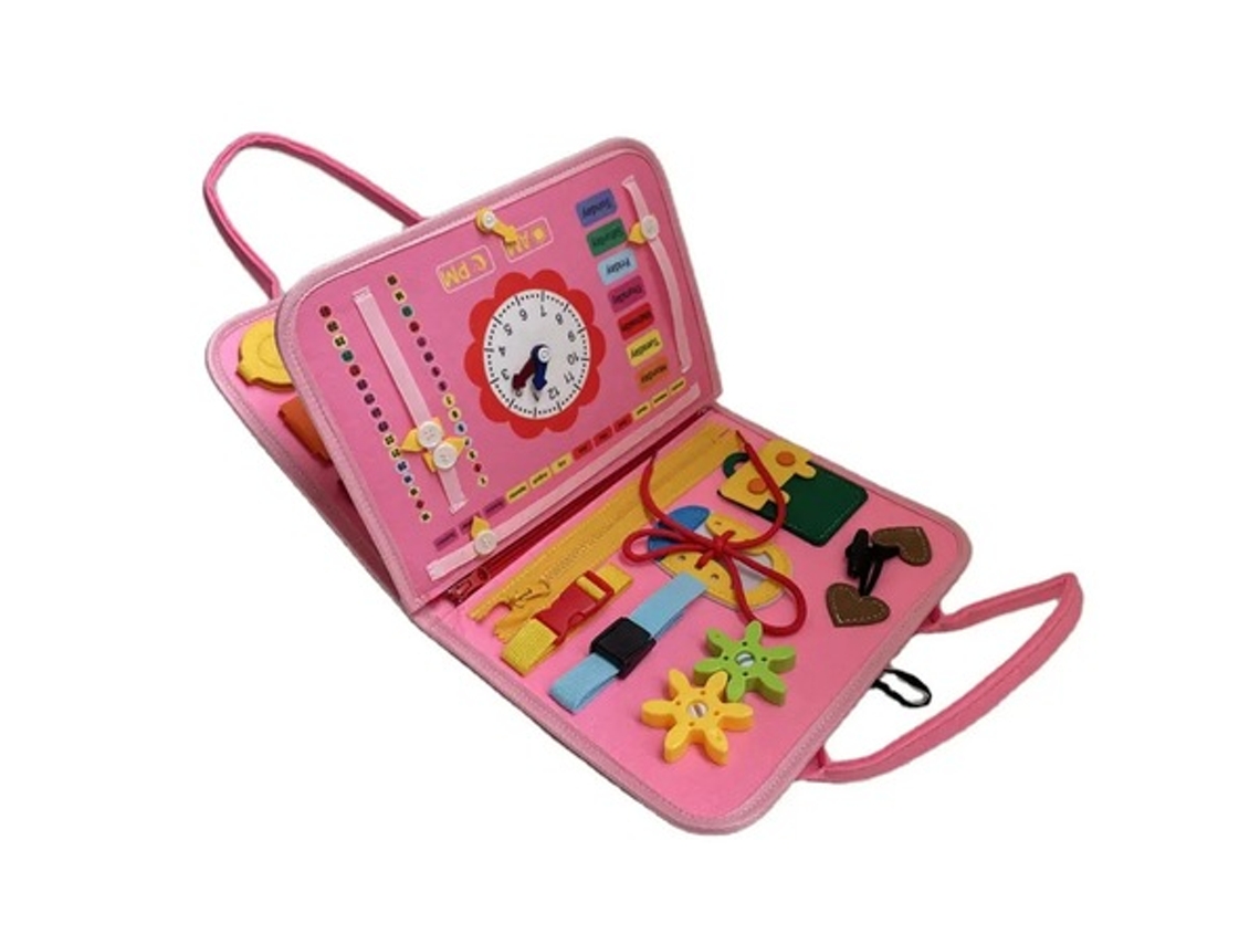 Brinquedo Interativo Sensorial, Busy Board Têxtil, Montessori, Livro Tipo Bolsa, Para Viagem, Rosa -aquaforge