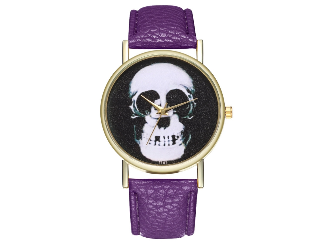 Relógio de pulso unissex em couro PU, com mostrador redondo e design casual roxo com mecanismo de quartzo.