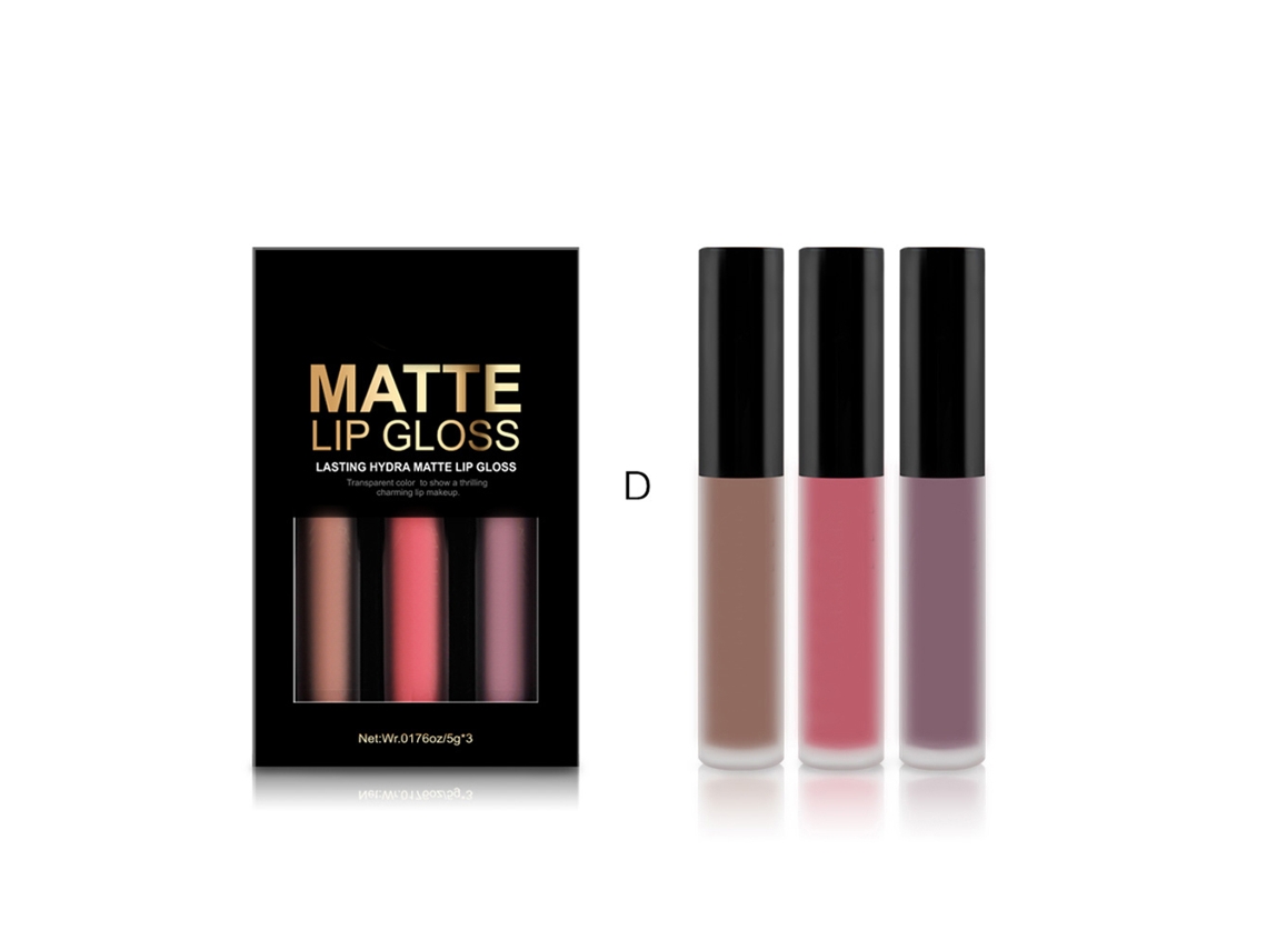 Niceface 3 Piezas Set Brillo Labial Mate Largo Duración Impermeable Lápiz Labial Líquido (d)